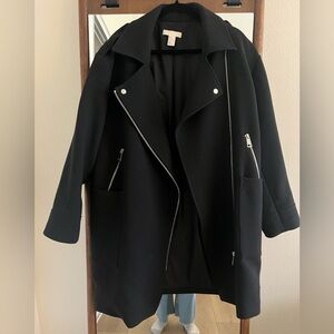 H&M Black Trench Coat with Zipper Details